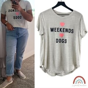 New! Modern Lux Love Dogs Weekend Graphic Short Sleeve Hearts T-Shirt Top